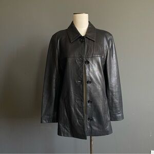Beyond Sport Leather Jacket XL Black Minimal Clean Tailored Luxe Classic Vintage